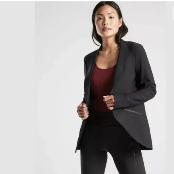 Women's 2 Athleta Black Interstellar Blazer Structured Stretch Sleek Smooth - Picture 2 of 10
